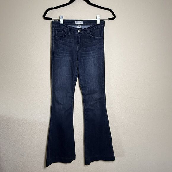 Judy Blue Fitted Trouser Flare Jeans Womens 7/28 Dark Blue Denim US Made 8351 - Picture 1 of 7